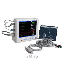 8 Patient Monitor Machine ECG NIBP RESP TEMP SPO2 PR Vital Sign + Cuff +Cable